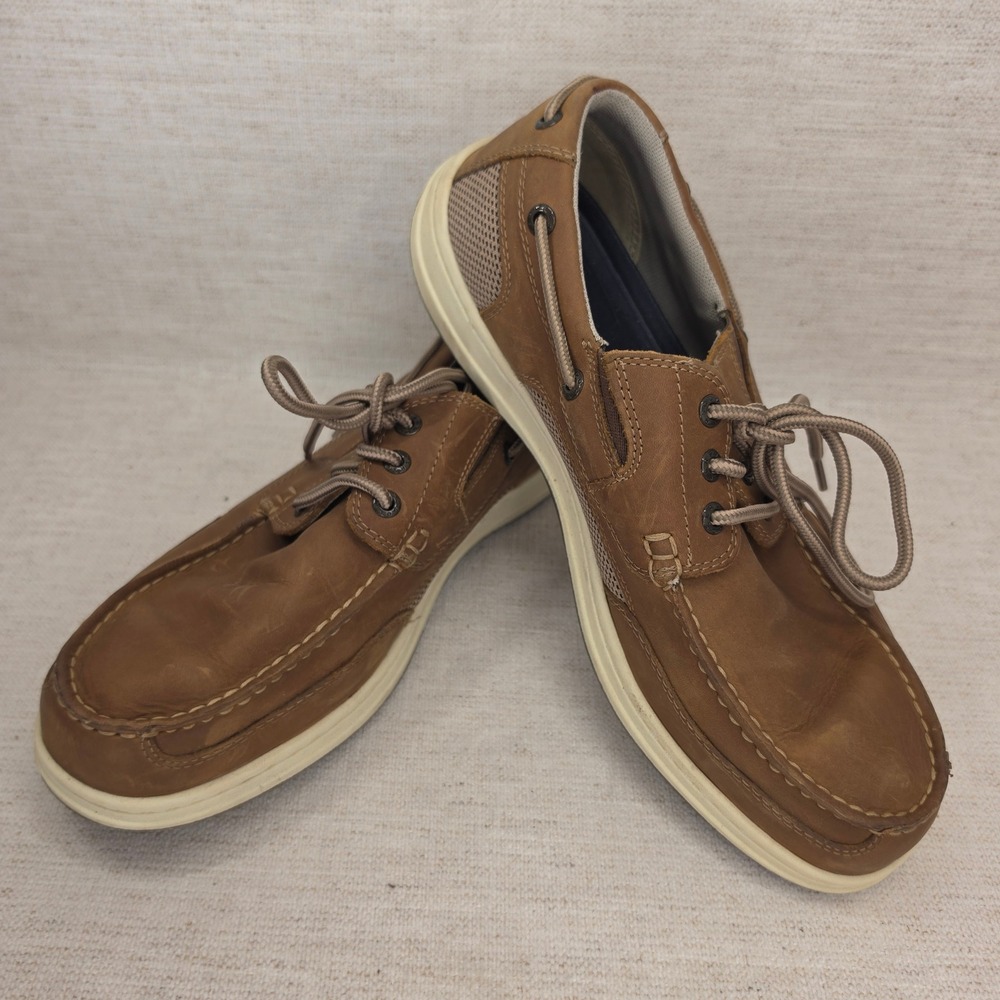 Dockers Mens Beacon Boat Shoes Tan Brown Leather Mesh Wide 9.5W 90-38113